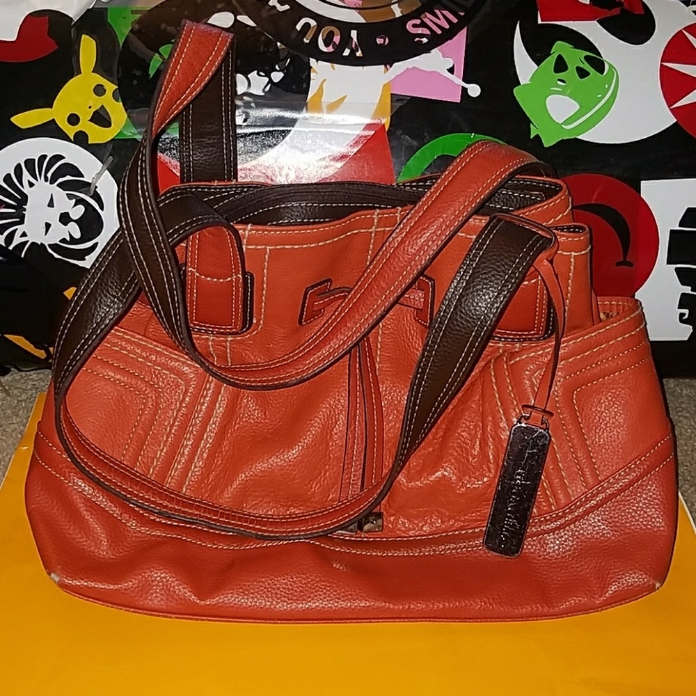 Tignanello leather blood orange tote bag purse